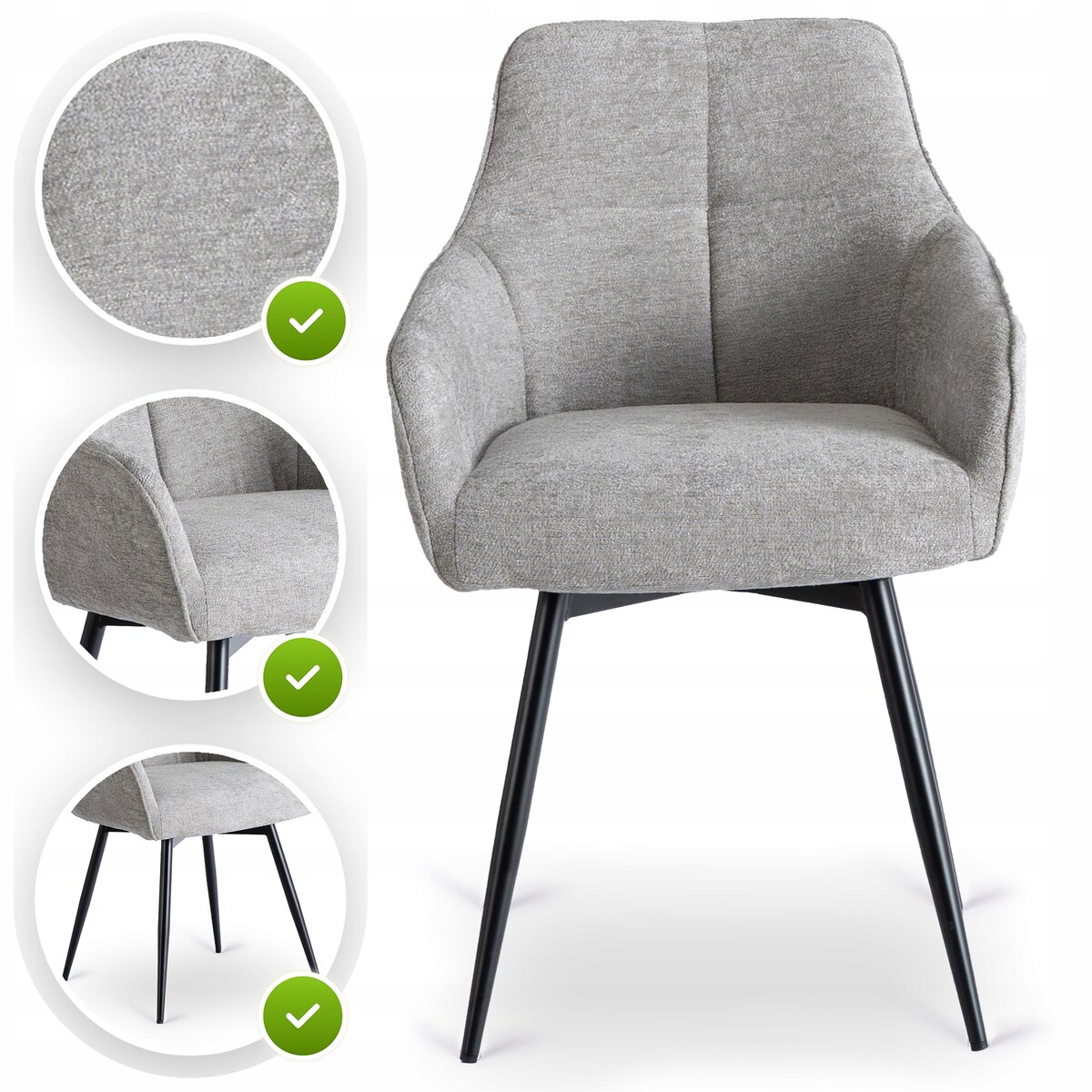 Krzesło Tapicerowane Kuchenne Do Jadalni Salonu Kuchni Szary PALMA