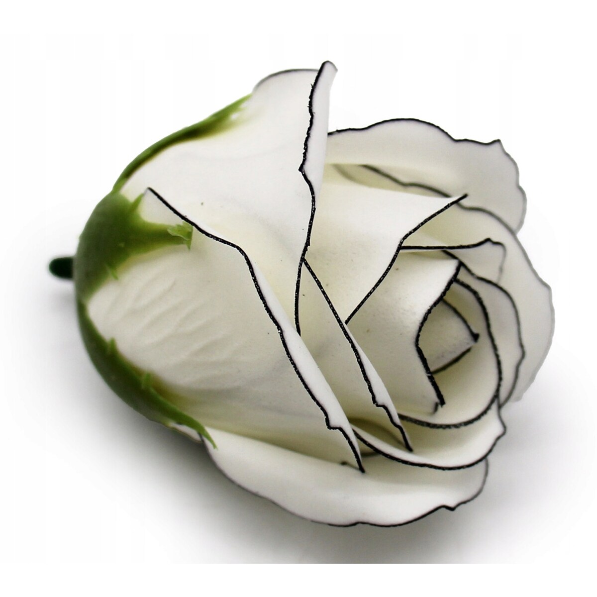 RÓŻA kość słoniowa biała Z CZARNĄ OBWÓDKĄ 1szt kwiaty mydlane na bukiet box