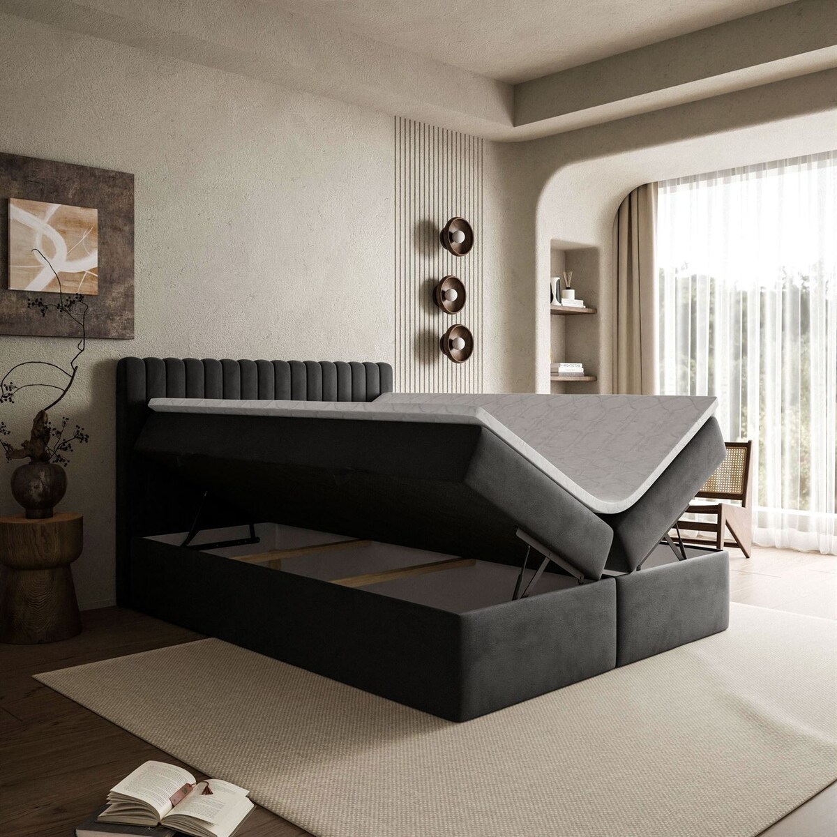 Łóżko kontynentalne JANELLE z materacem bonellowym, 160x200, Jasmine 100, topper