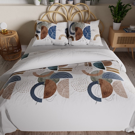 FABIOLA Pościel z bawełny satynowej - geometryczne wzory, beż, granat, brąz - 220x200cm