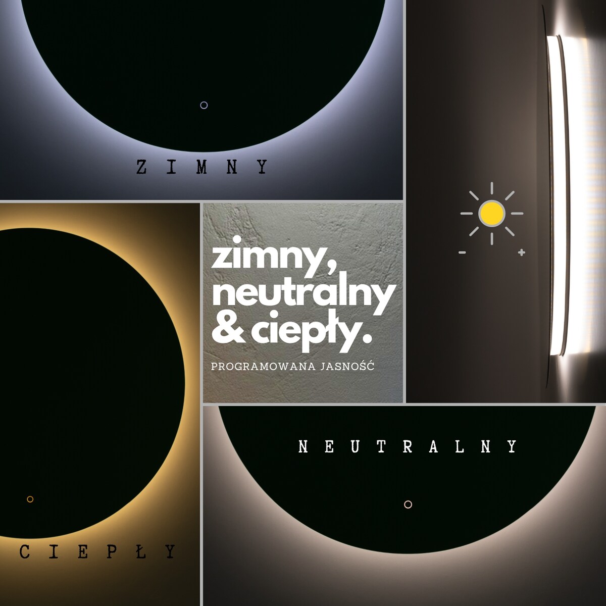 Lustro podświetlane LED okrągłe 110cm trzy barwy dotykowe