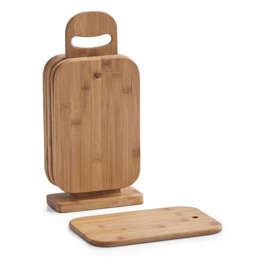 6 desek do krojenia + stojak w komplecie, drewno bambusowe, ZELLER