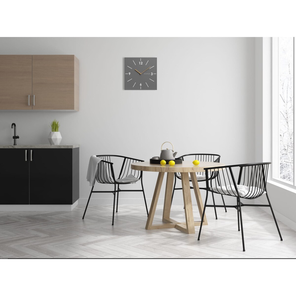 Kwadratowy zegar ścienny Scandic 30cm szary