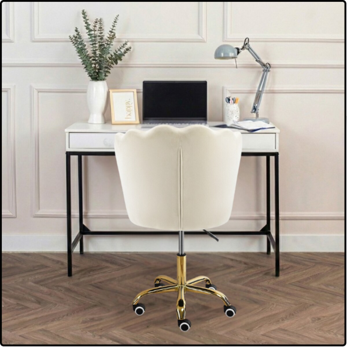 Fotel obrotowy krzesło muszelka welurowy do biurka toaletki beżowy shell