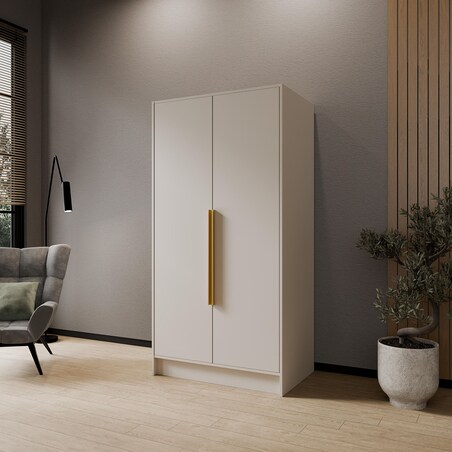 Szafa 100 gładka ORTO bez lustra ze złotymi uchwytami, kaszmirowa