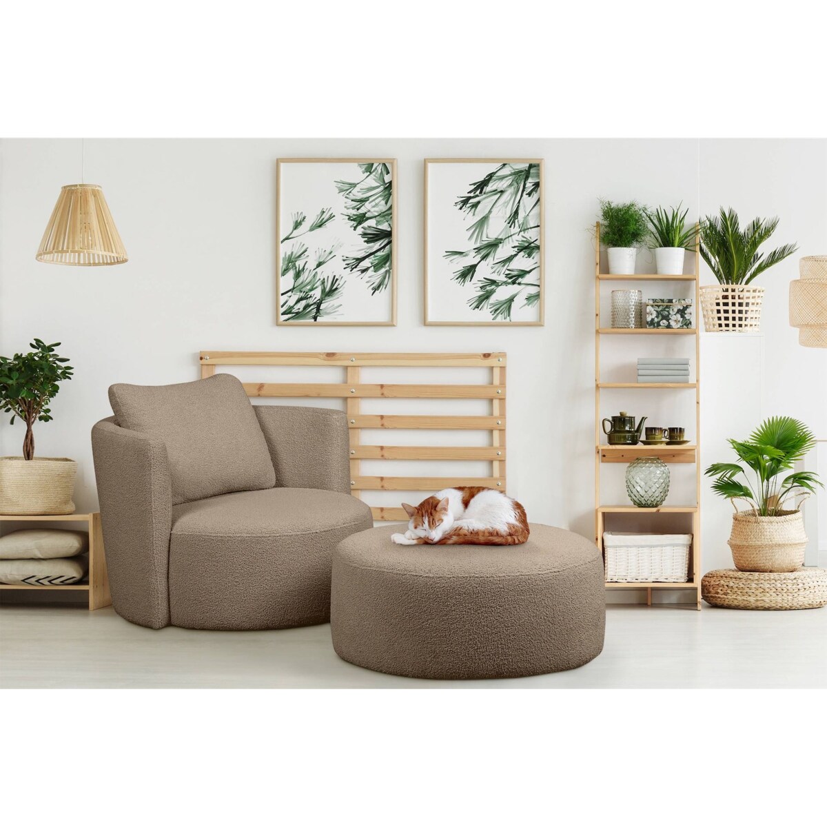 KONSIMO RAGGI Fotel obrotowy baranek ciemnobeżowy