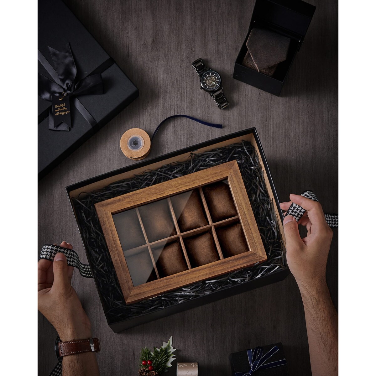 Kasetka Szkatułka Na Zegarki Biżuterie Prostokątna Brązowa