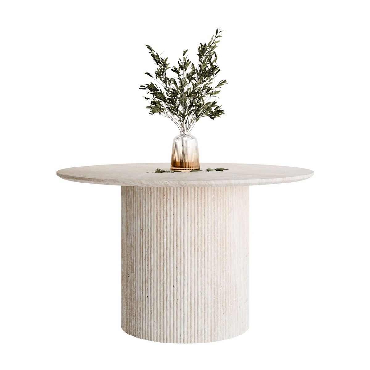 Okrągły stół do jadalni OVI z ryflowaną podstawą, piaskoweic