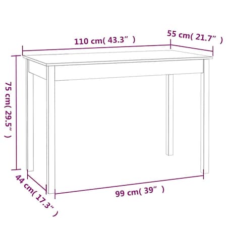 vidaXL Stół jadalniany, biały, 110x55x75 cm, lite drewno sosnowe