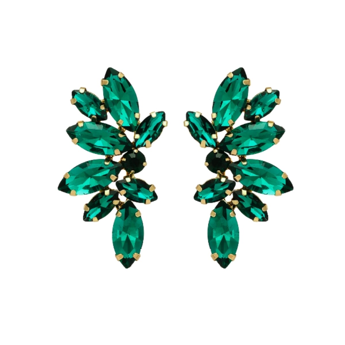 Zielone kolczyki wizytowe skrzydełka z cyrkoniami przy uchu sztyfty złote