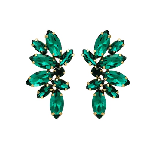 Zielone kolczyki wizytowe skrzydełka z cyrkoniami przy uchu sztyfty złote