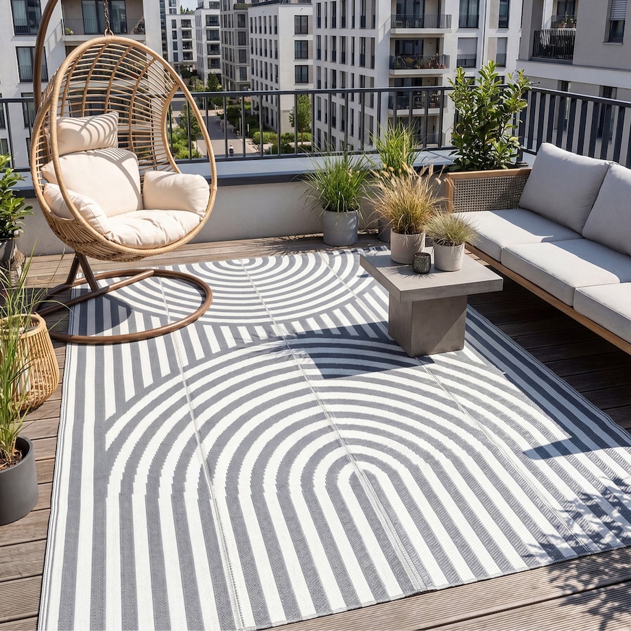 Dywan zewnętrzny tarasowy Chill 200x300 cm wodoodporny Zen szary na taras balkon do ogrodu