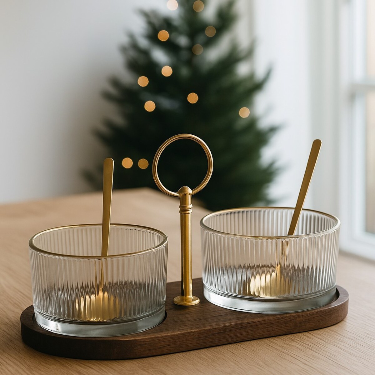 Komplet dipówek na drewnianej paterze Ø 9 cm