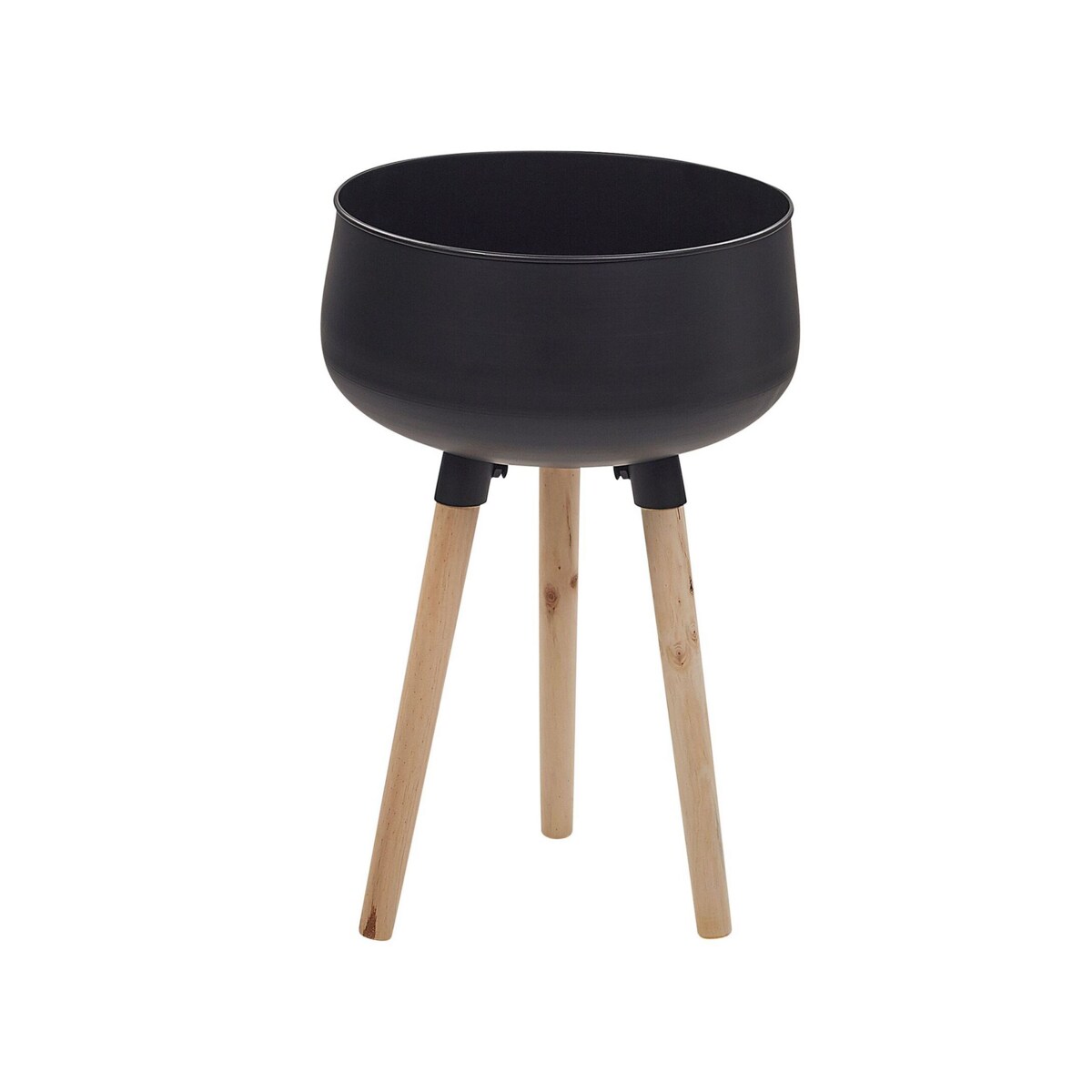 Doniczka na stojaku metalowa 35 x 35 x 55 cm czarna z jasnym drewnem AGROS