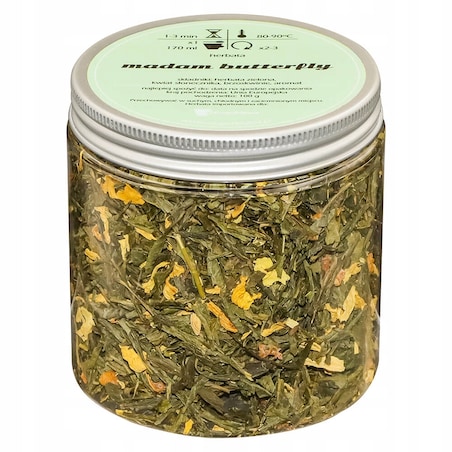 Herbata zielona MADAM BUTTERFLY o smaku delikatnej brzoswkini PREMIUM - herbata liściasta sypana mieszanka napar susz - gotowa na prezent upominek