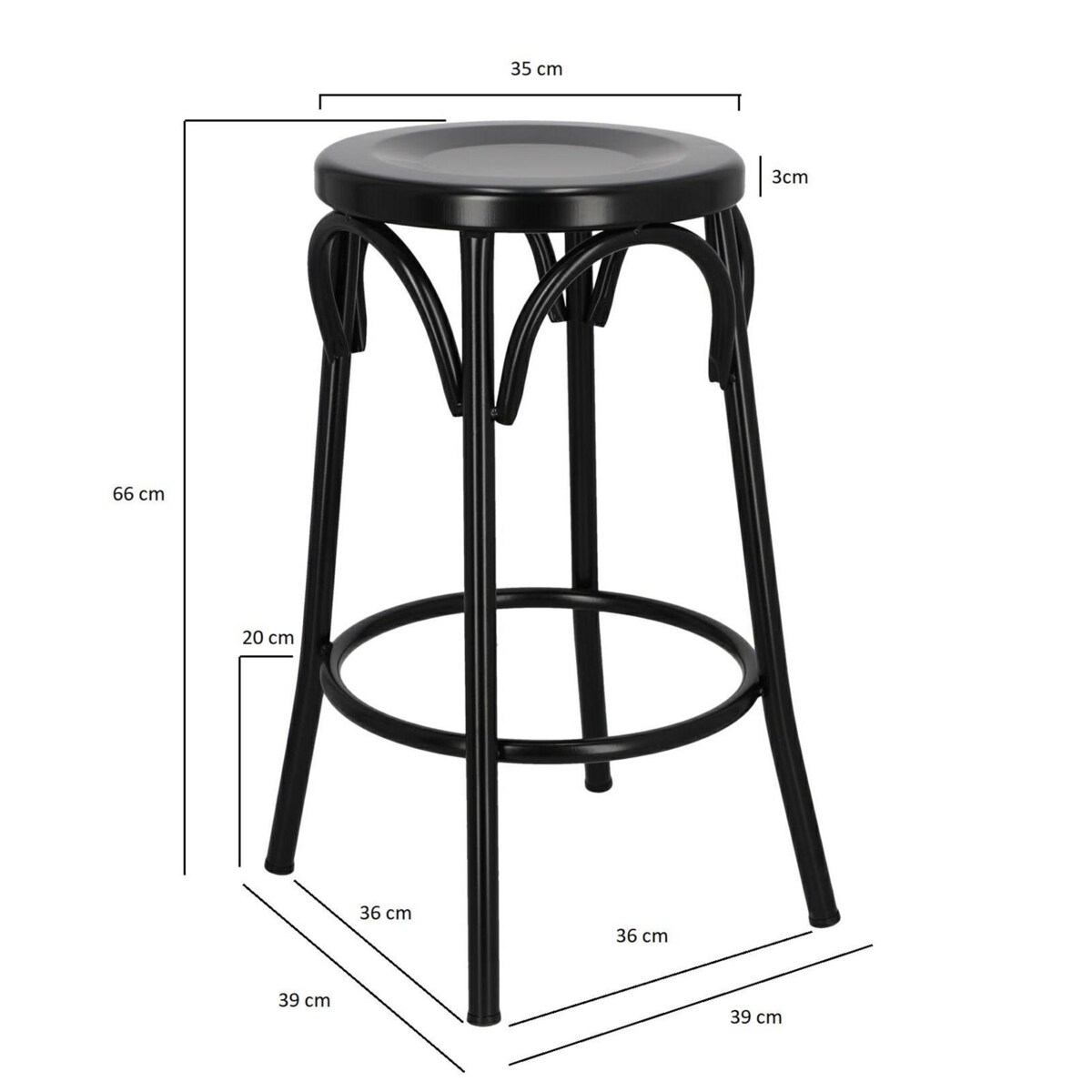 HOKER Axel czarny METALOWY bez oparcia W STYLU RETRO