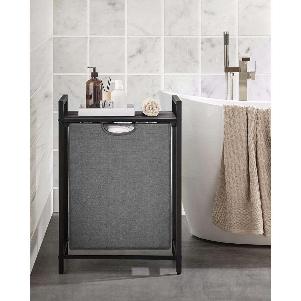 Szafka Łazienkowa Kosz 50X33X72 Cm Szary Czarny