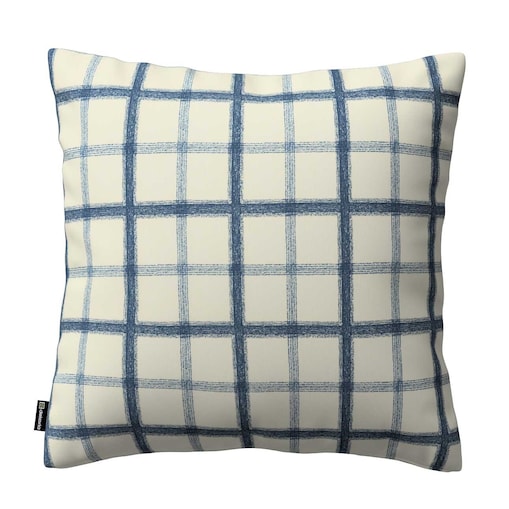 Poszewka Kinga na poduszkę 60x60 niebieska kratka tle ecru