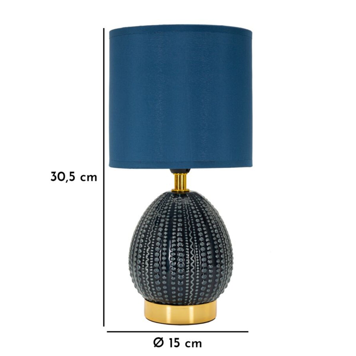 Lampa stołowa Flavi, kolor niebieski, ceramika, żelazo i tkanina, 15 x 15 x 30,5 cm, 1 x E14, do salonu i sypialni, Mauro Ferretti