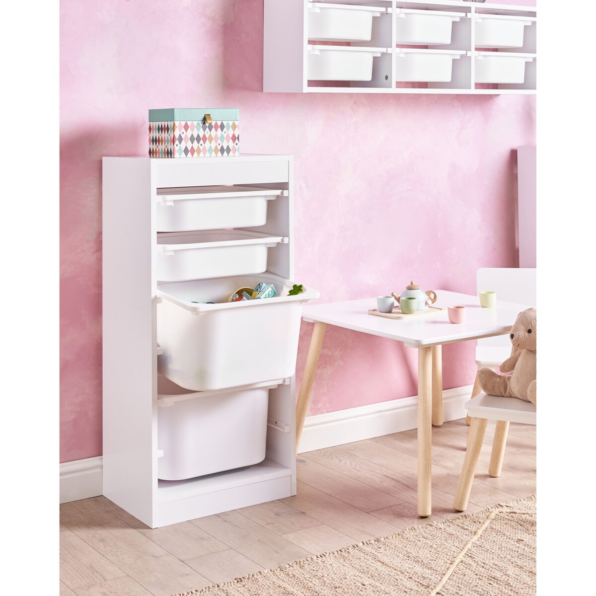 Regał z 4 pojemnikami biały TOBIN