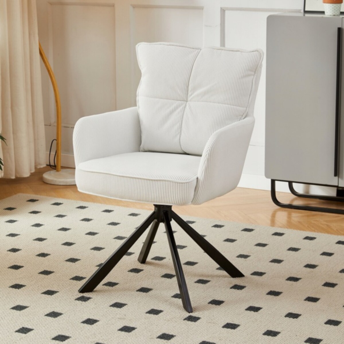 Krzesło Obrotowe Kubełkowe Tapicerowane Do Jadalni Sztruks Krem CITY