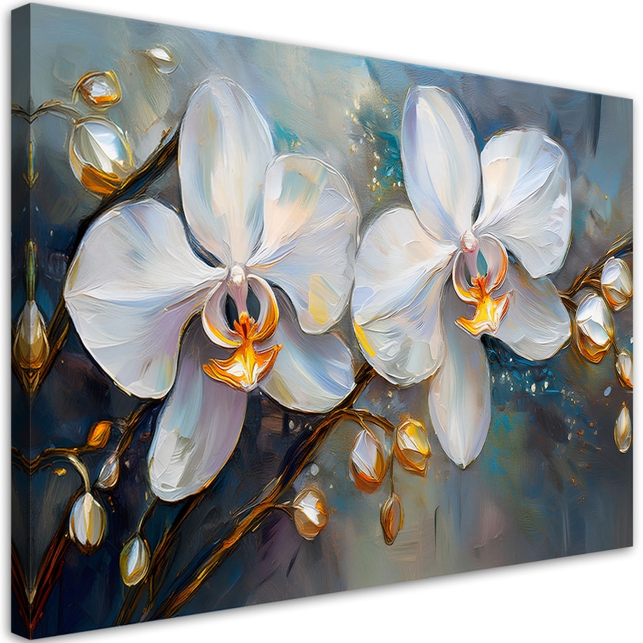 Obrazy do sypialni salonu Orchidea Storczyki Białe Kwiaty jak malowane 100x70 cm