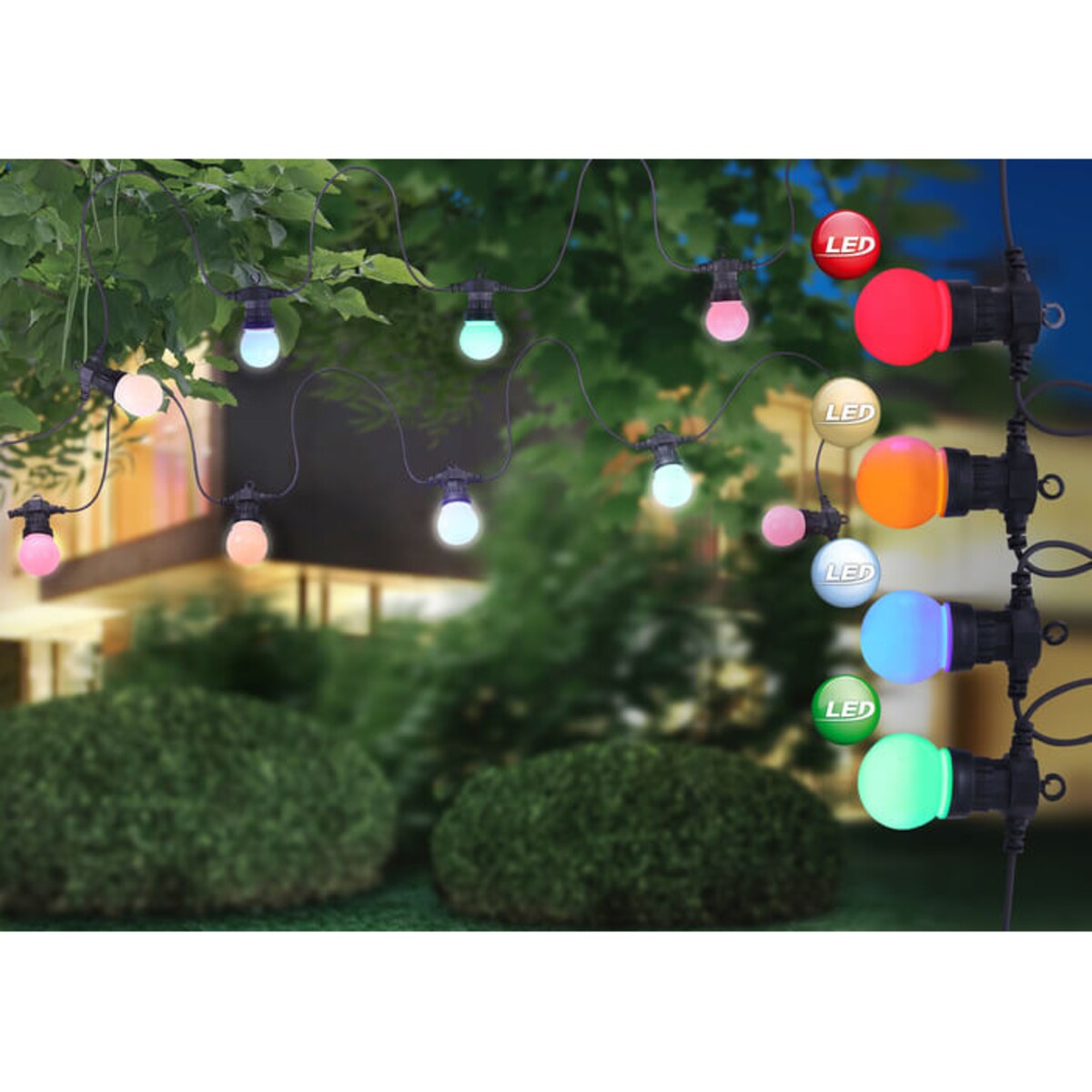 Zewnętrzny łańcuch świetlny z żarówkami 4,5m 10 LED 0,3W multikolor