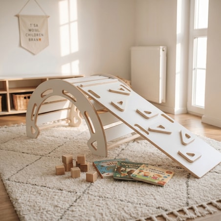 Bujak zjeżdżalnia ścianka wspinaczkowa 3w1 Montessori dwustronna rampa plac zabaw poducha Verk.design