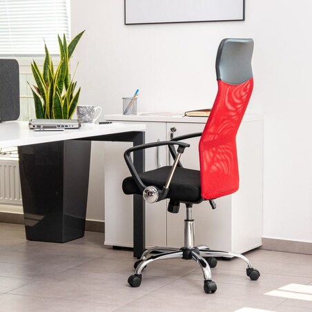 OBROTOWY FOTEL DO BIURKA Z SIATKÄ„ MESH W KOLORZE CZERWONYM