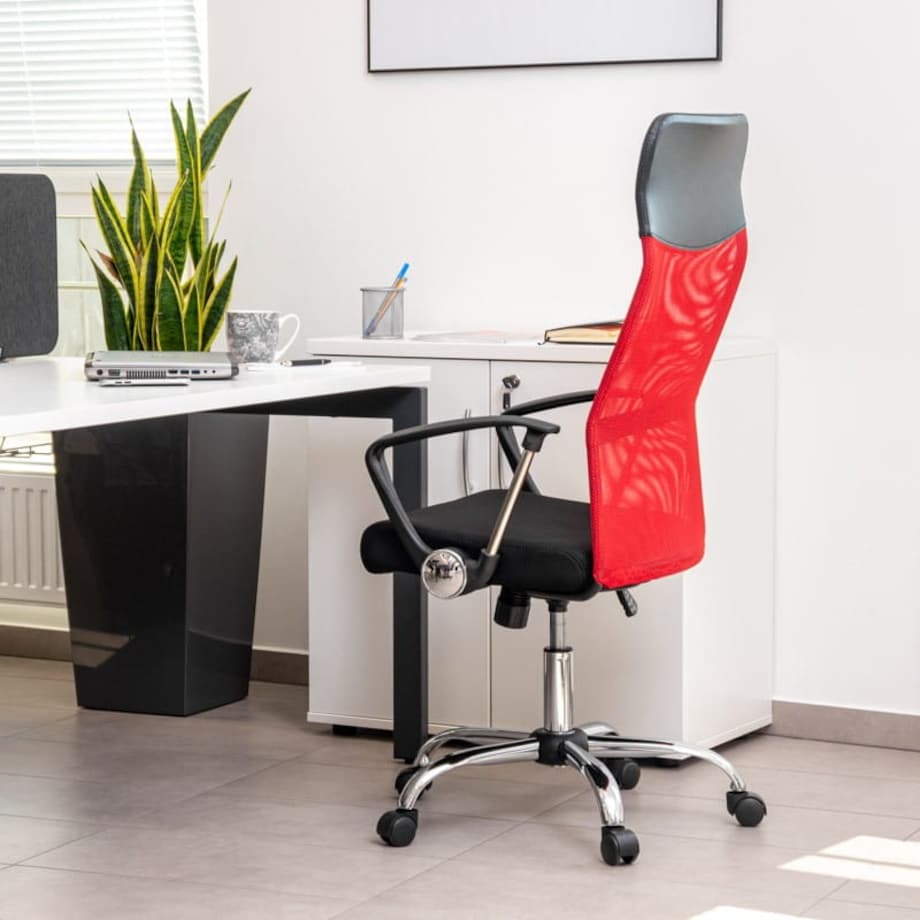 OBROTOWY FOTEL DO BIURKA Z SIATKÄ„ MESH W KOLORZE CZERWONYM