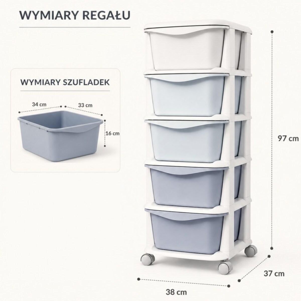 Plastikowy regał na kółkach szafka szuflady szafa 97x38x37cm OMBRE różowy PO24