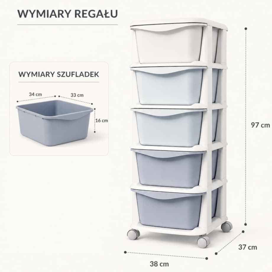 Plastikowy regał na kółkach szafka szuflady szafa 97x38x37cm OMBRE różowy PO24
