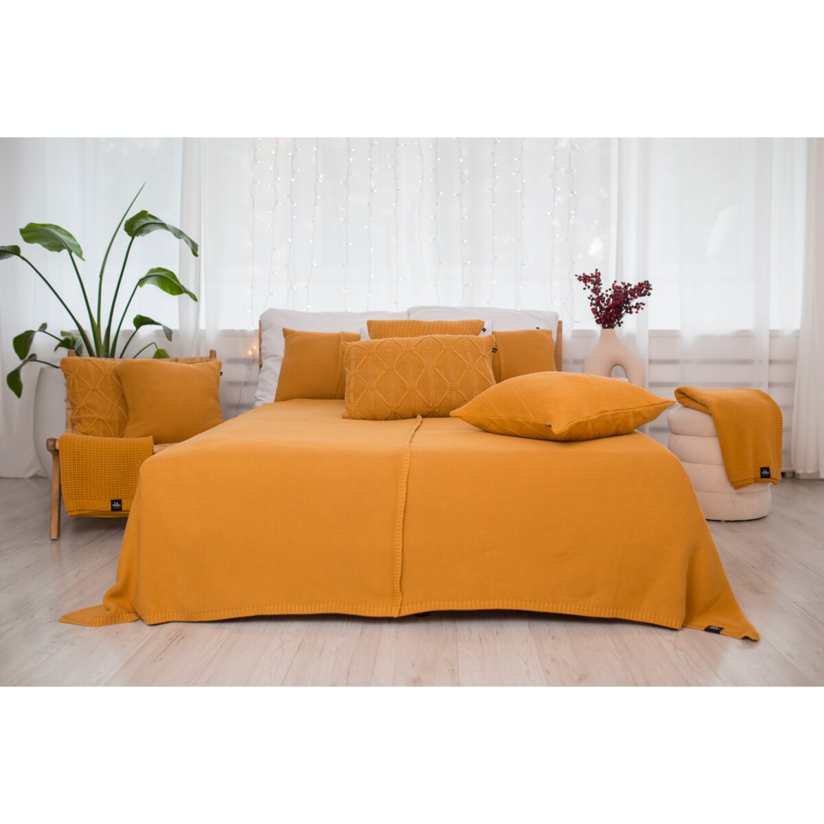 Poszewka romby kwadratowa musztardowa, 50 x 50 cm, La Manta