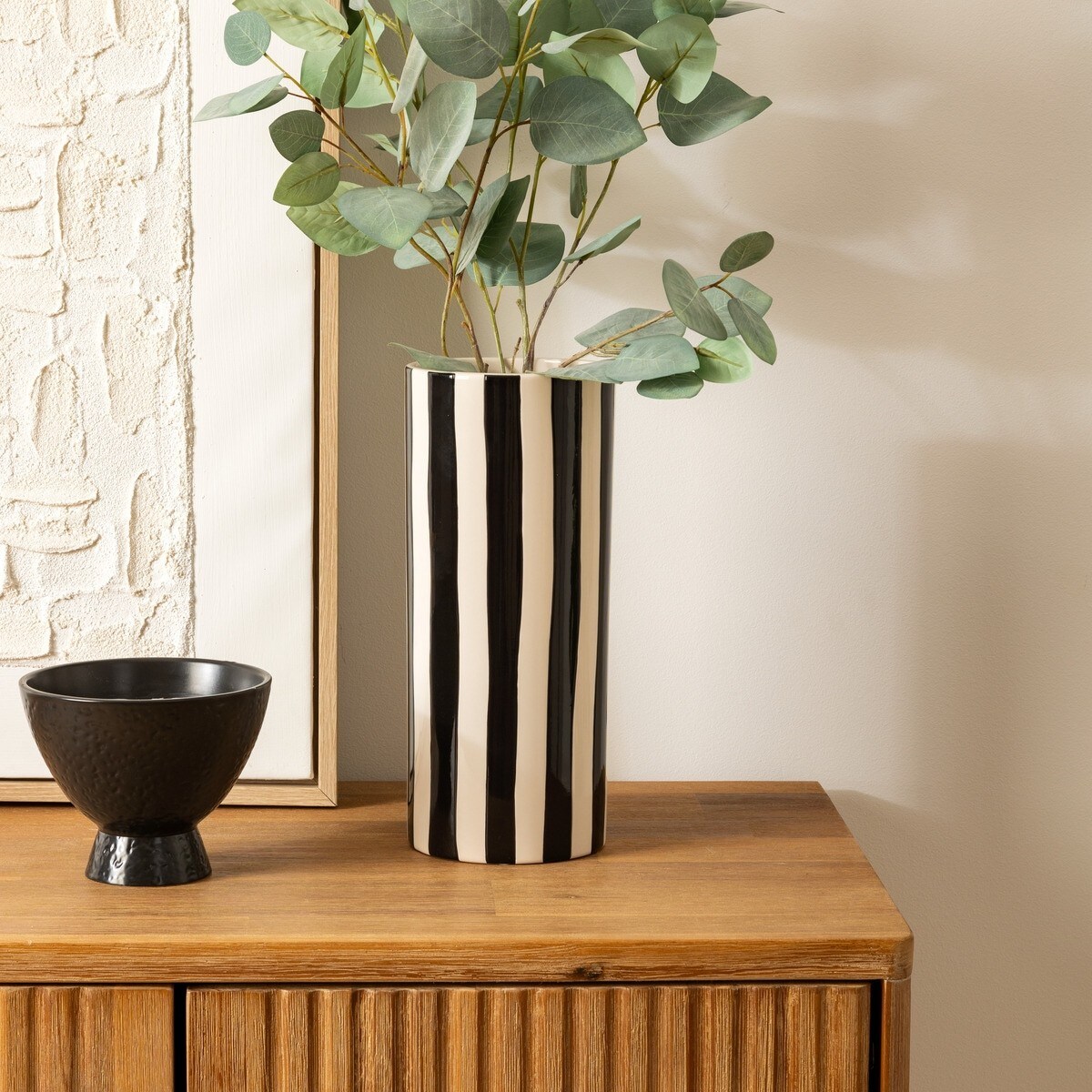 Wazon ceramiczny w pasy biało - czarne 30 cm