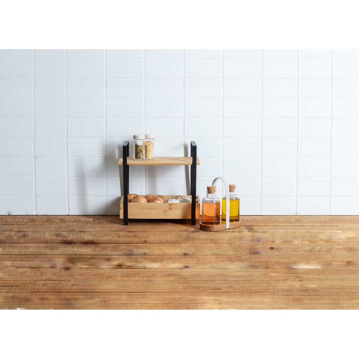 Półka stojąca na blat kuchenny ORDERA z pojemnikiem, 30 x 14 x 30 cm
