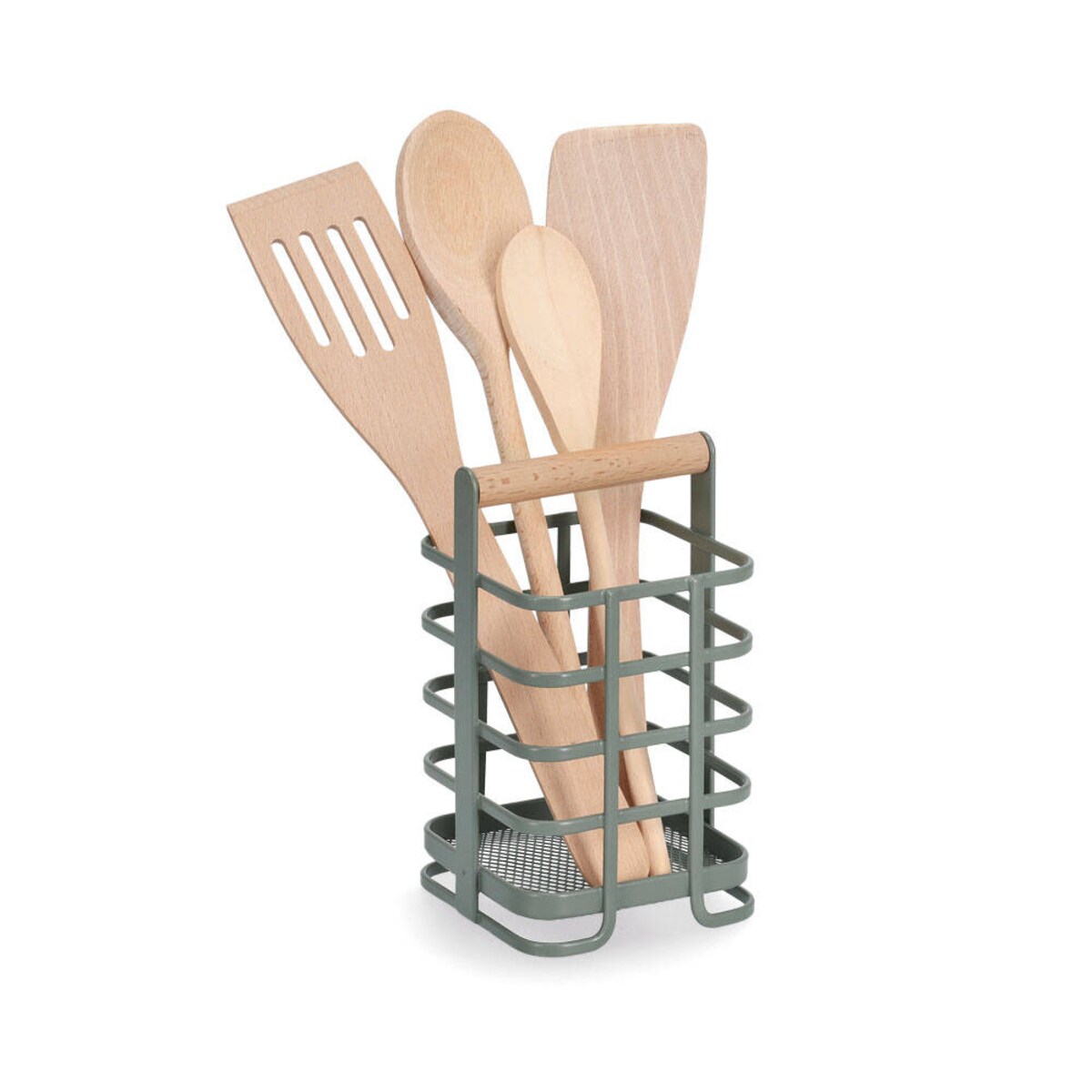 Stojak na sztućce z bambusowym uchwytem, 10 x 10 x 17 cm