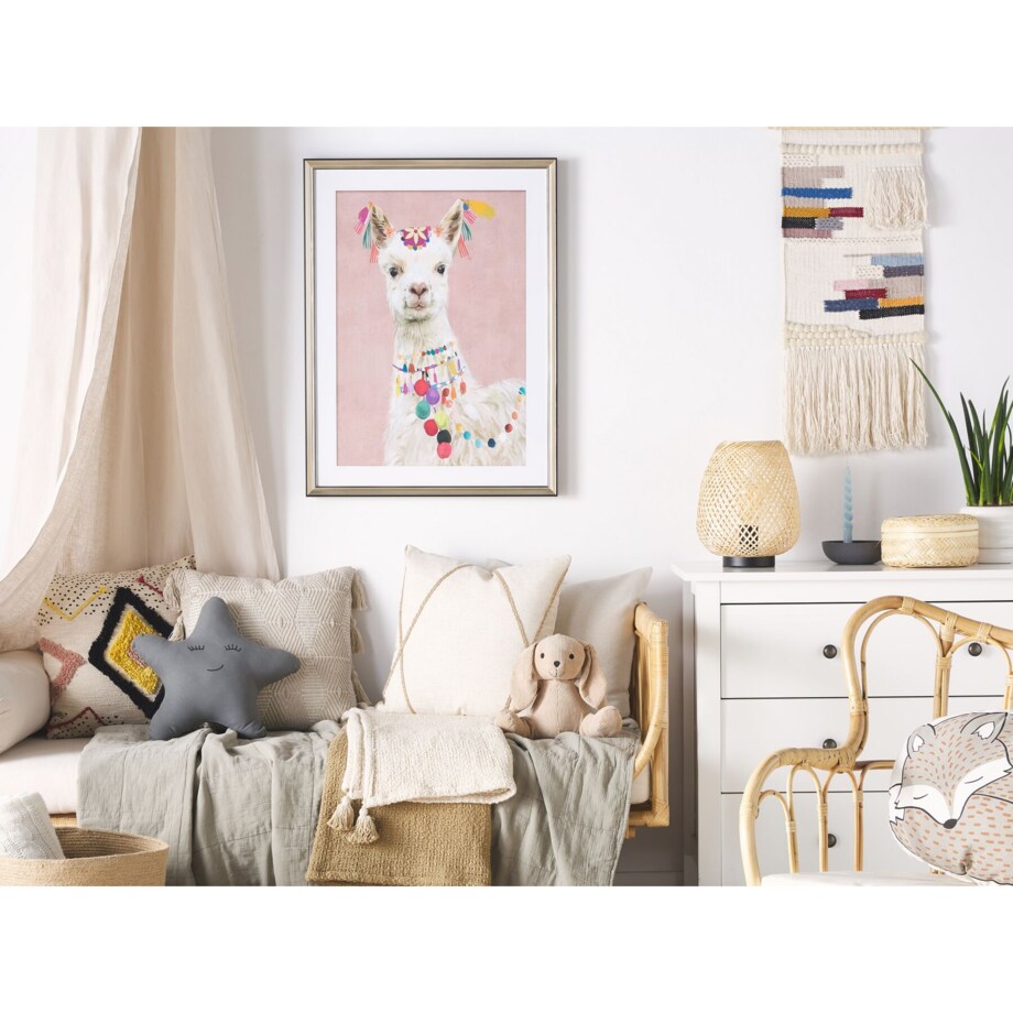 Obraz w ramie lama 60 x 80 cm różowy BALALA