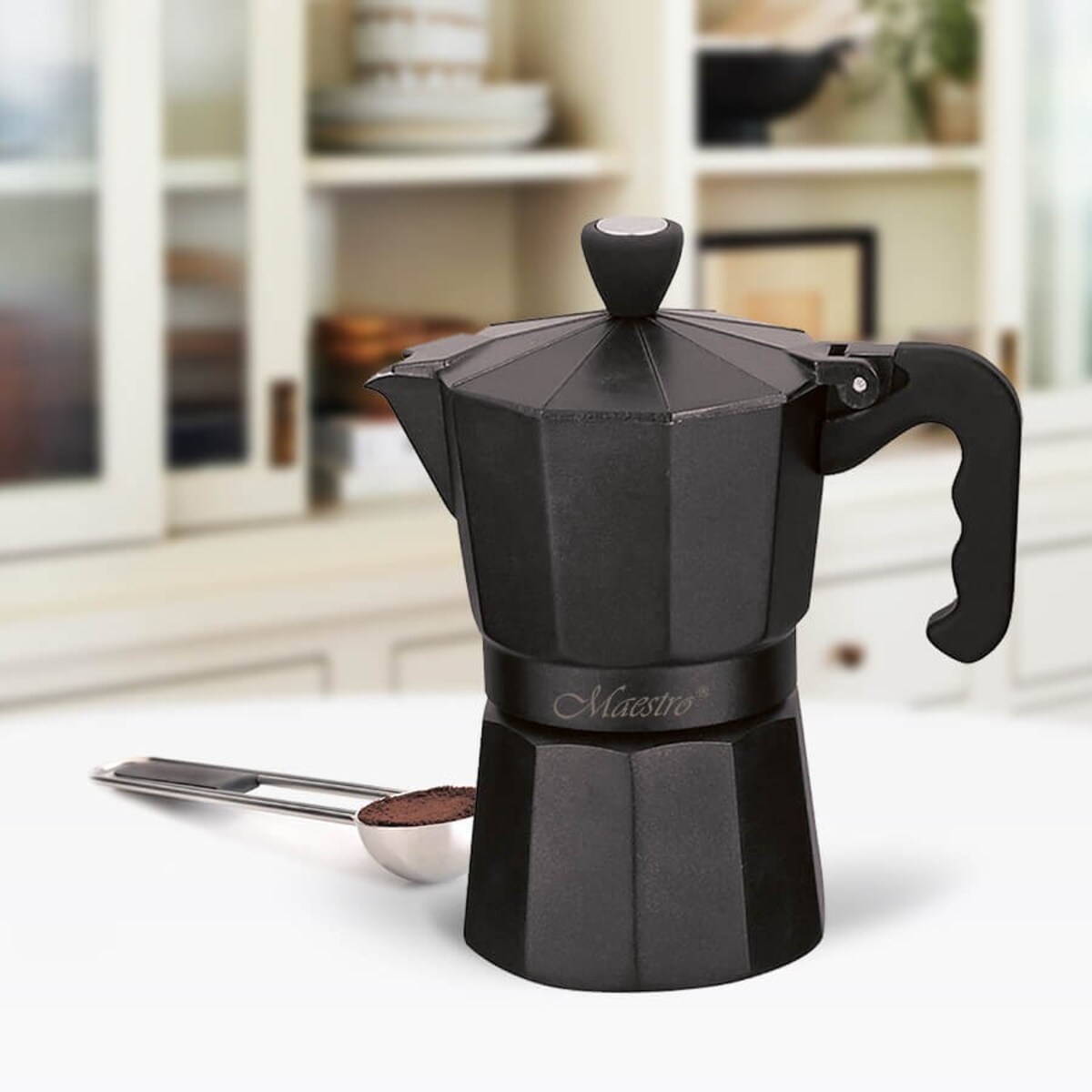 Kawiarka aluminiowa na gaz 3 filiżanki 150ml czarna MAESTRO