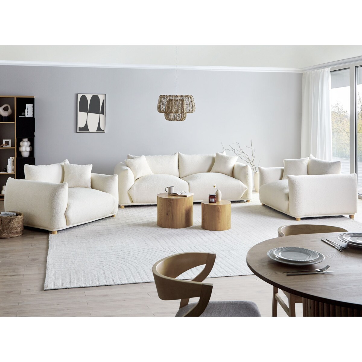 Sofa LUVOS Boucle Złamana biel dla 3 osób