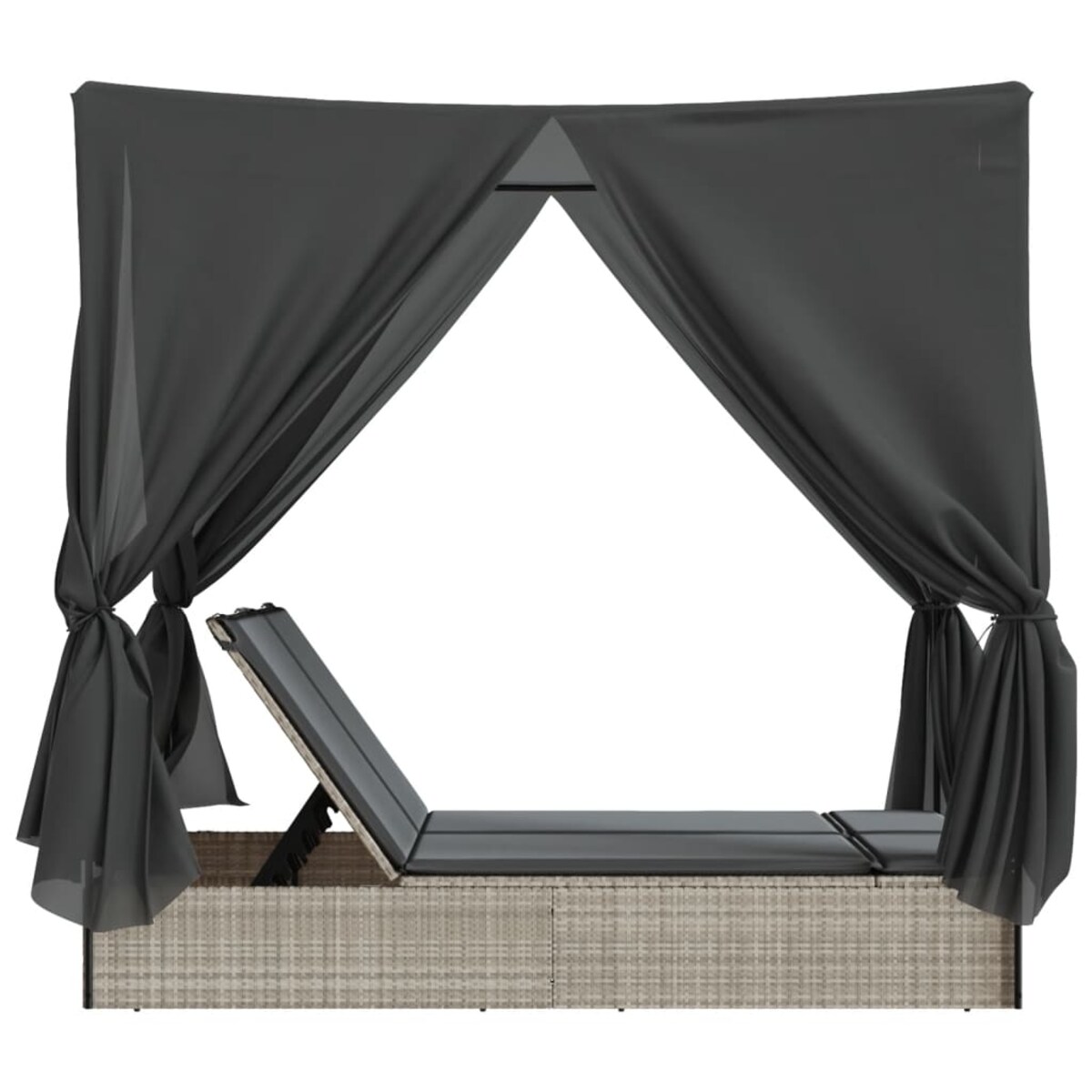 vidaXL Podwójna leżanka z daszkiem i zasłonami, jasnoszary polirattan