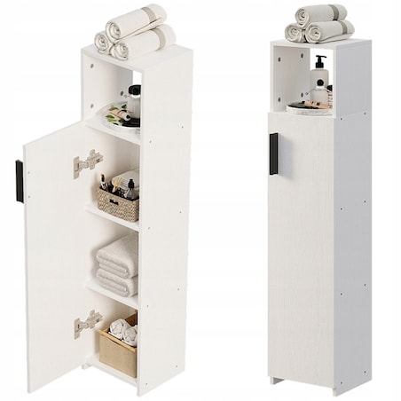 Szafka łazienkowa słupek wąski biały drzwi wysoki półki nowoczesna 101 cm