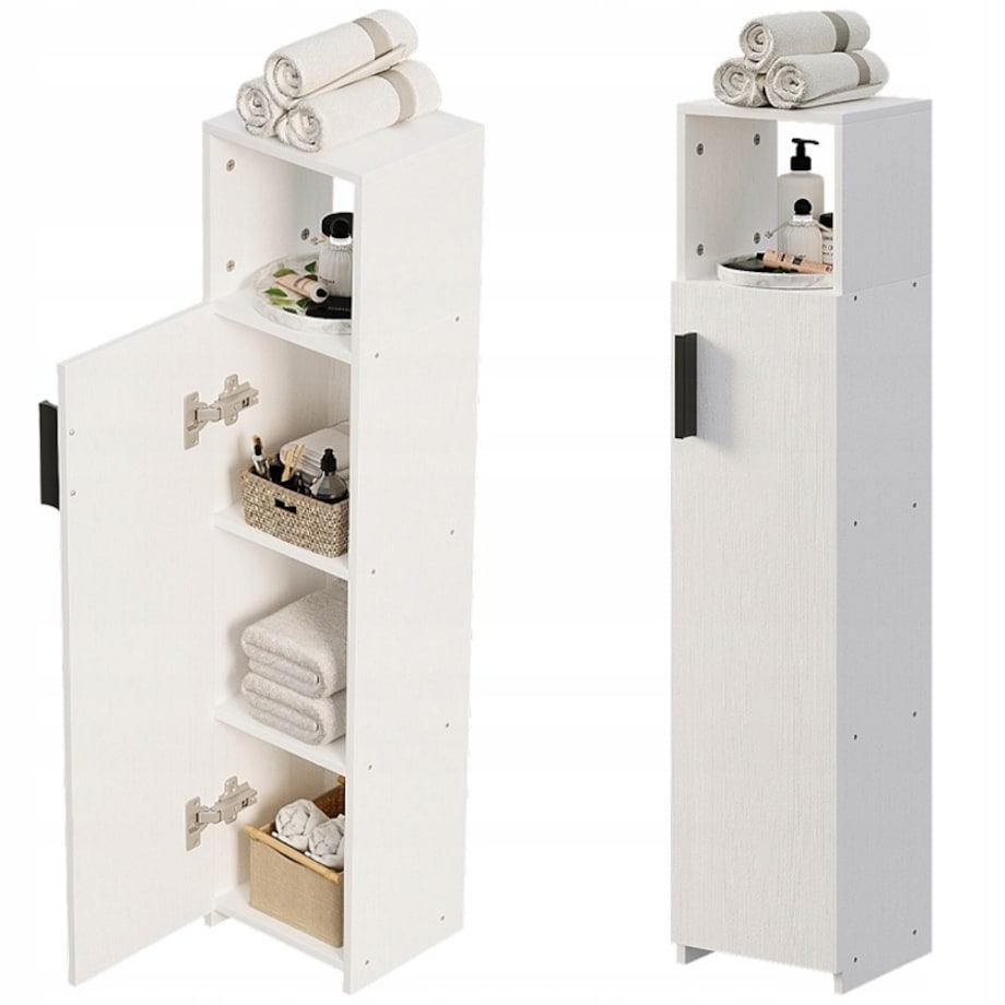 Szafka łazienkowa słupek wąski biały drzwi wysoki półki nowoczesna 101 cm