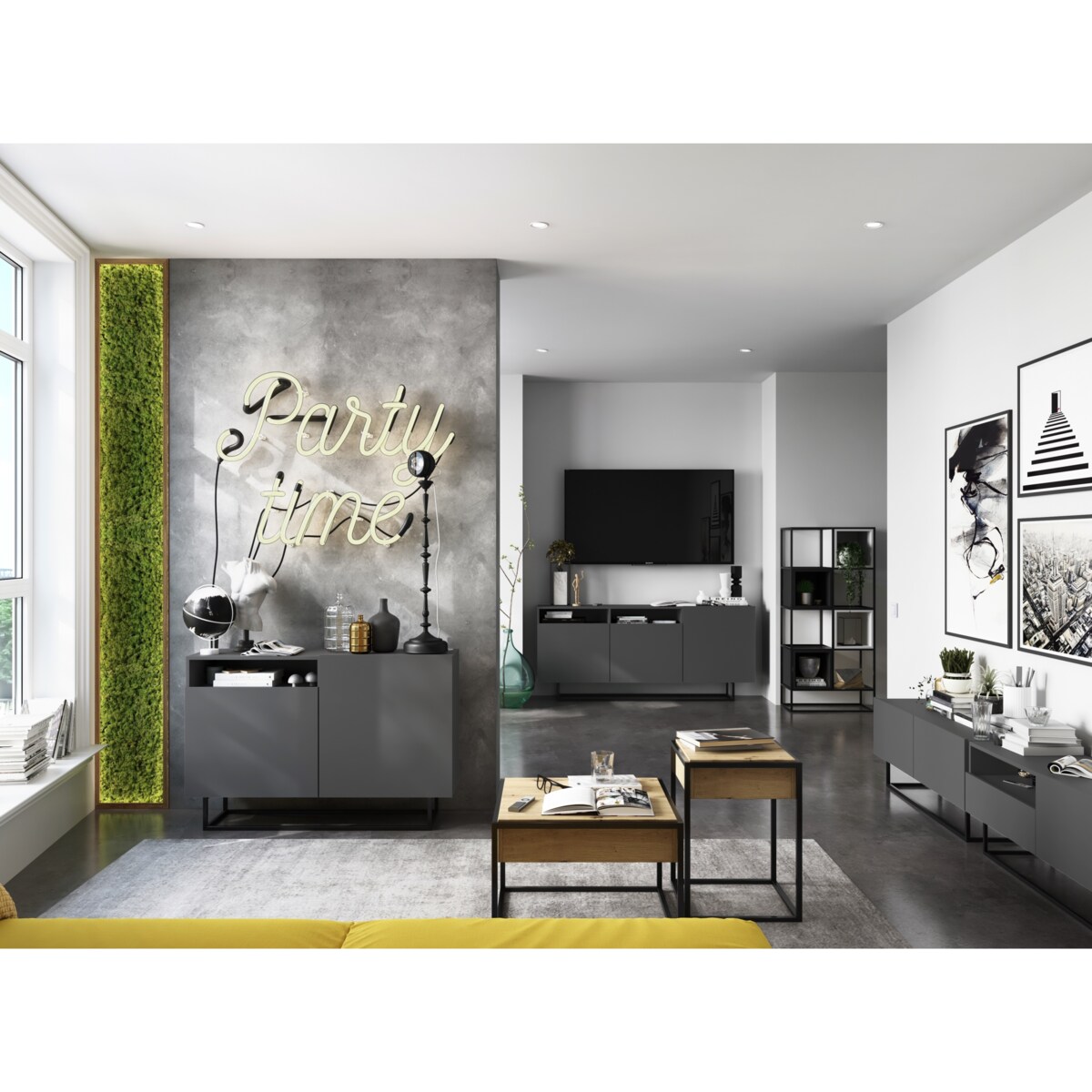 Szafka RTV Loft Industrialna Komoda RTV Grafit MAT 120 cm