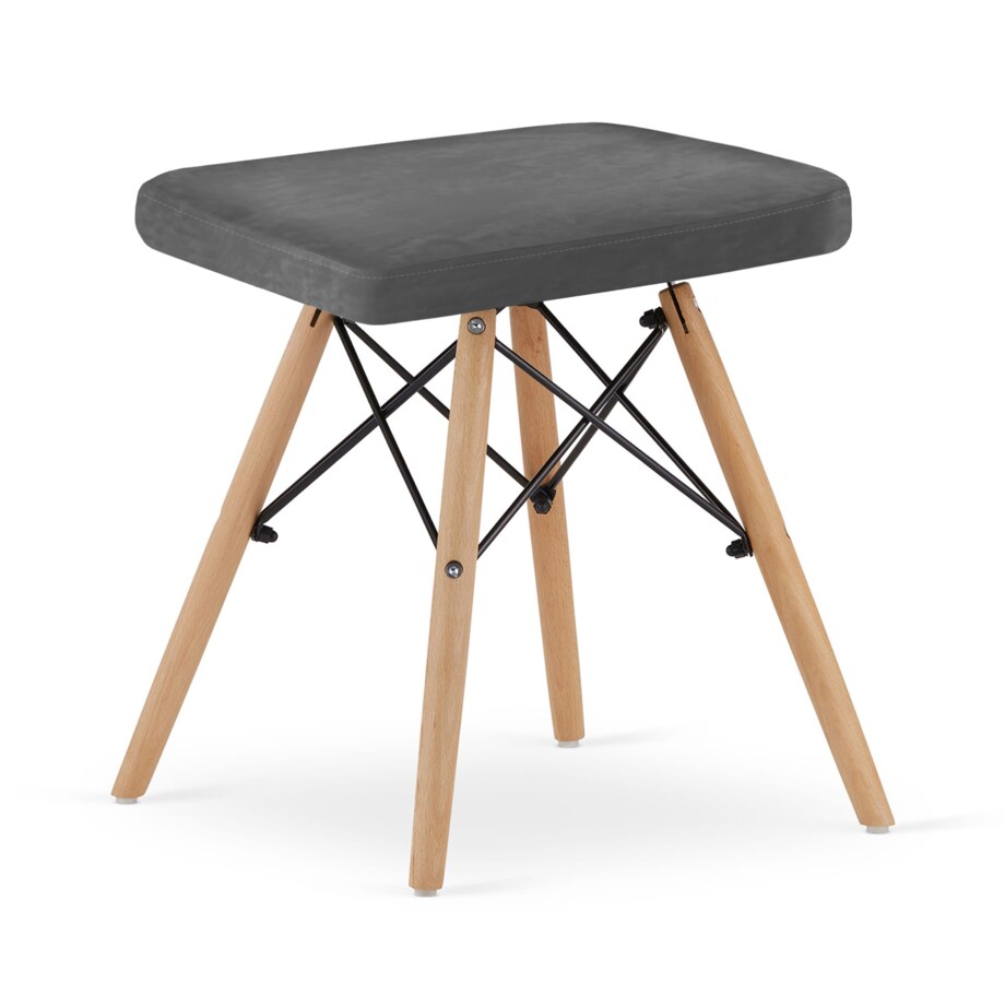 Taboret Werk - Szary Aksamit / Nogi Naturalne X 3