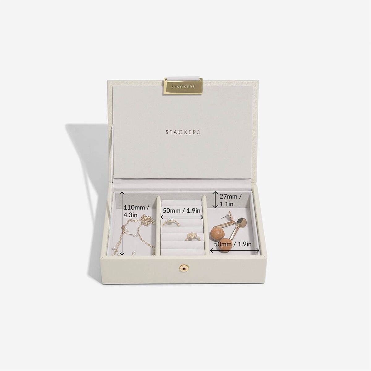 Szkatułka na biżuterię Stackers mini jasnobeżowa z pokrywką