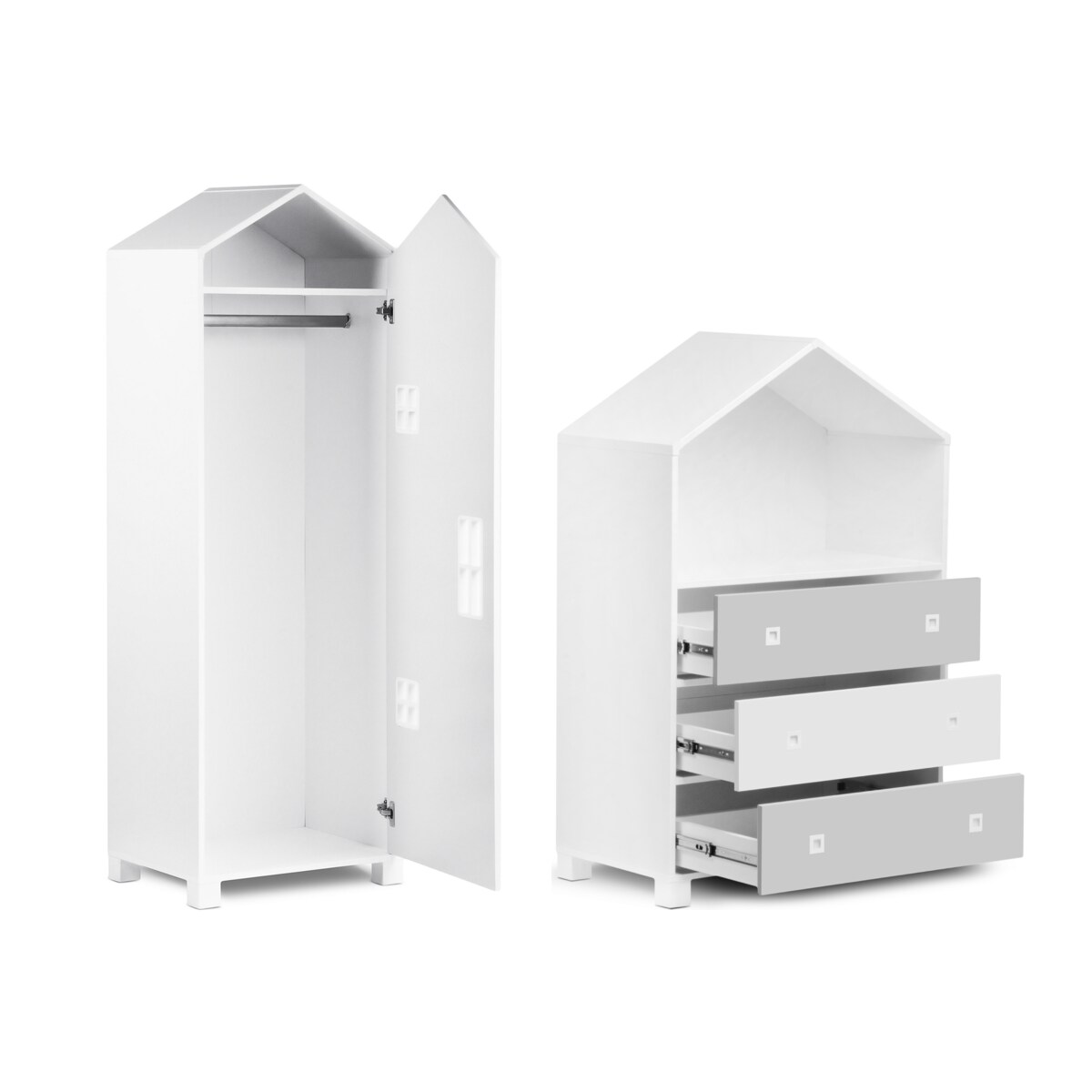 KONSIMO MIRUM Zestaw mebli w kształcie domku dla dzieci w kolorze szarym składający się z 6 elementów