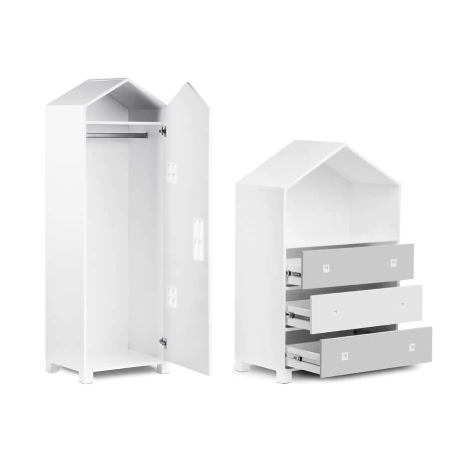 KONSIMO MIRUM Zestaw mebli w kształcie domku dla dzieci w kolorze szarym składający się z 6 elementów