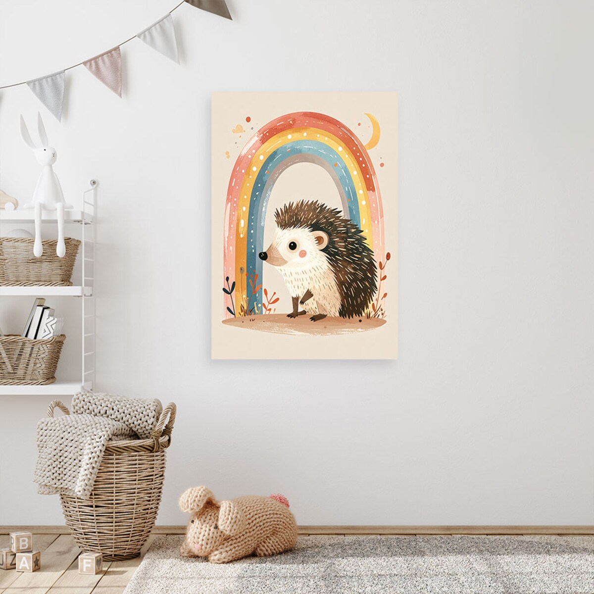 Obraz do pokoju dziecka niemowlaka, Jeż tęcza zwierzęta leśne 20x30 cm