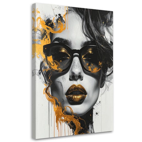 Obraz na płótnie do salonu sypialni, Kobieta Glamour Portret Czarno Biały Złoty 20x30 cm
