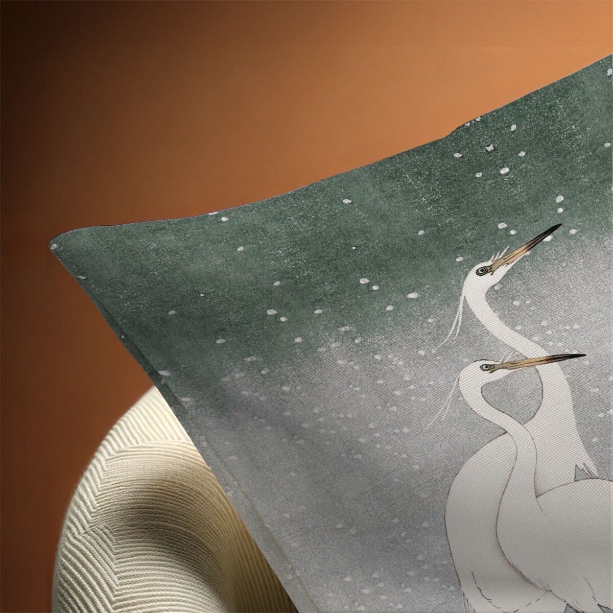 bawełniana poszewka na poduszkę - Białe żurawie 45x45 cm